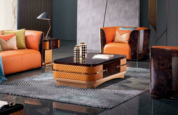 Couchtisch Tisch Leder Stein Sofa Beistell Luxus Tische Orange