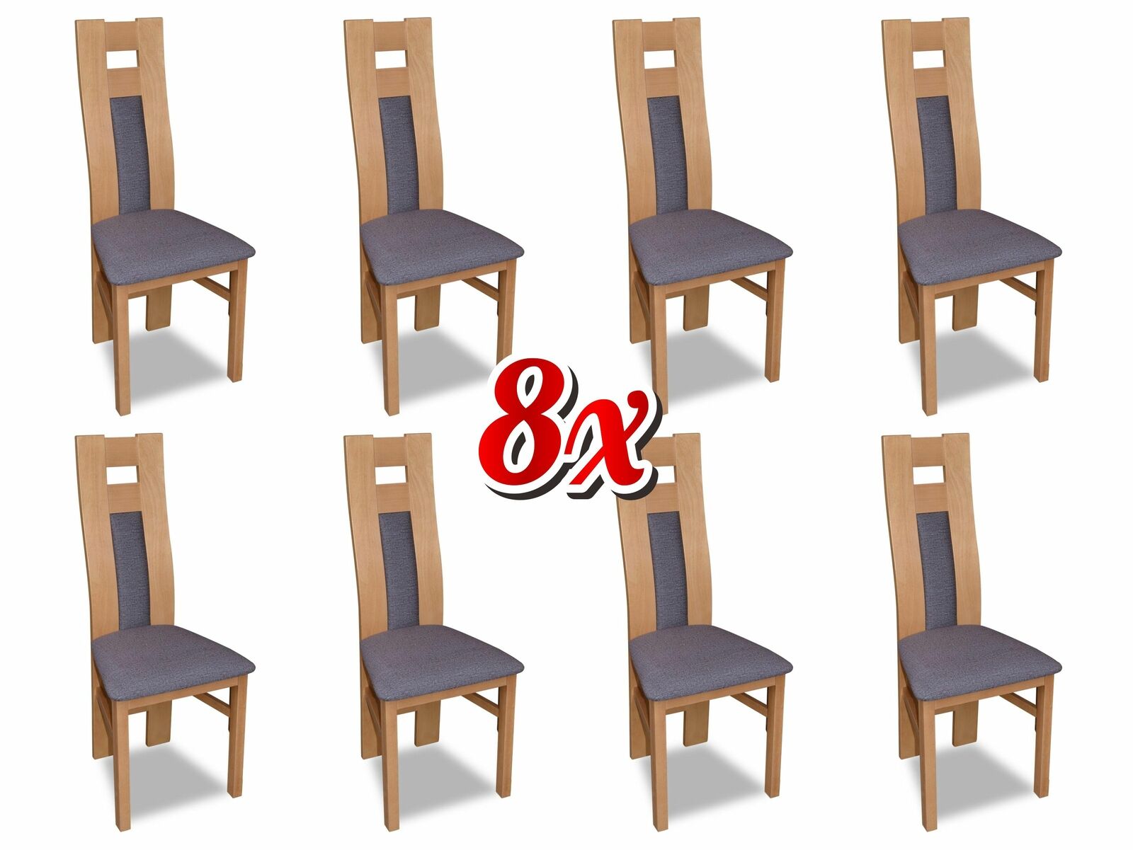 Garnitur Komplett 8x Designer Stuhl Set Esszimmer Lehn Polster Sitz Stühle Stoff