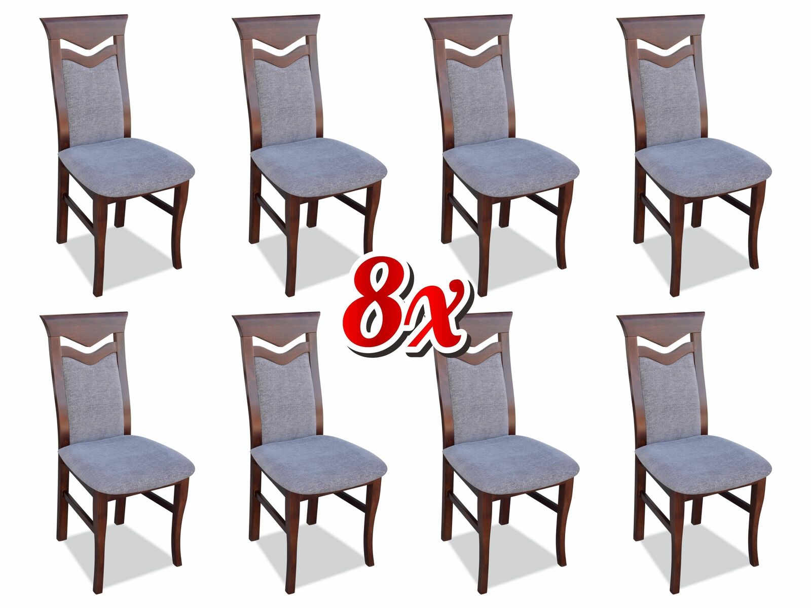 Designer Holz Polster Stühle Gastro Esszimmer Stoff Set 8x Sessel Textil Stuhl