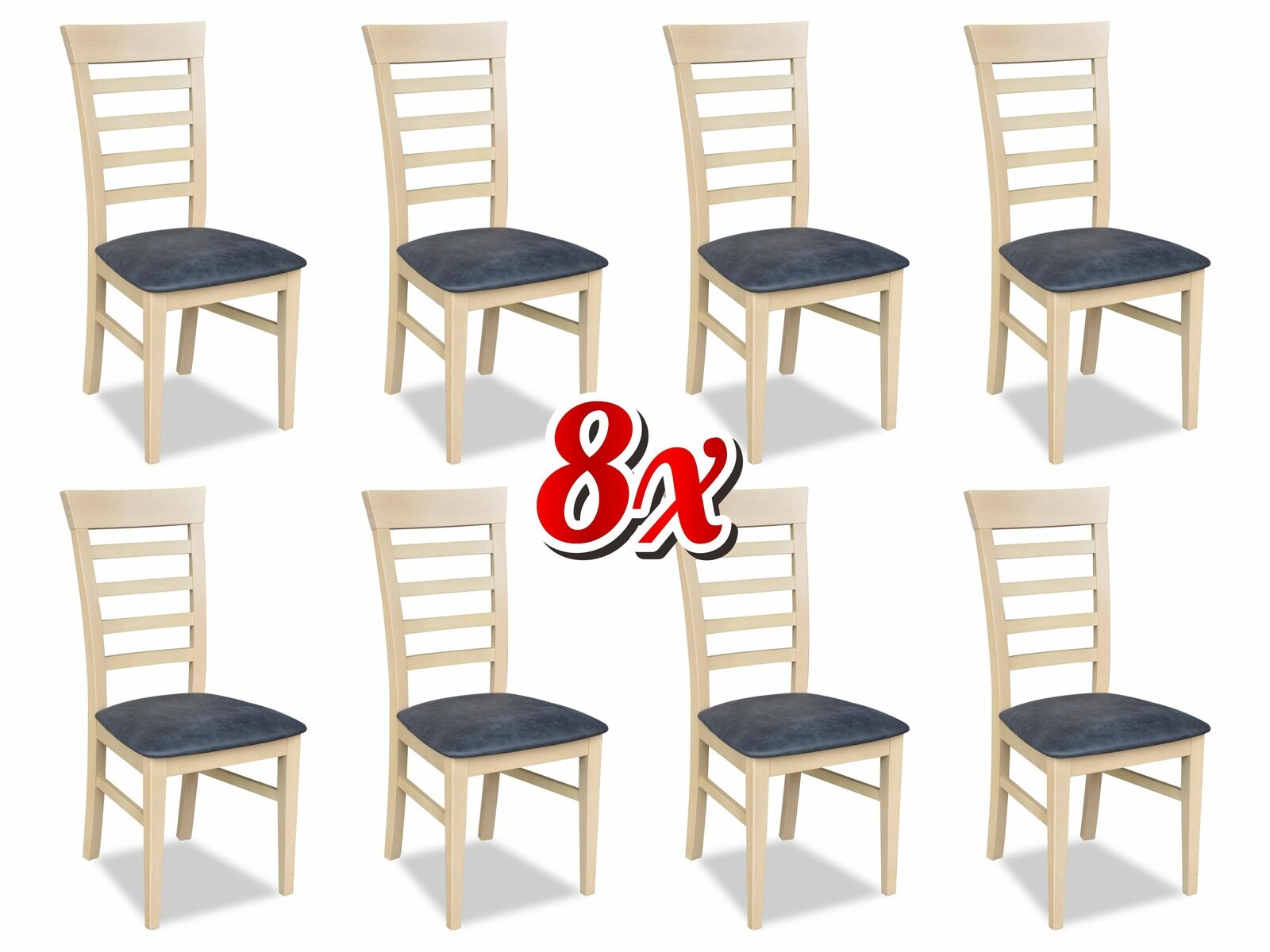 Garnitur Stühle Gastro Esszimmer Gruppe Set 8x Sessel Stuhl Design Holz Leder
