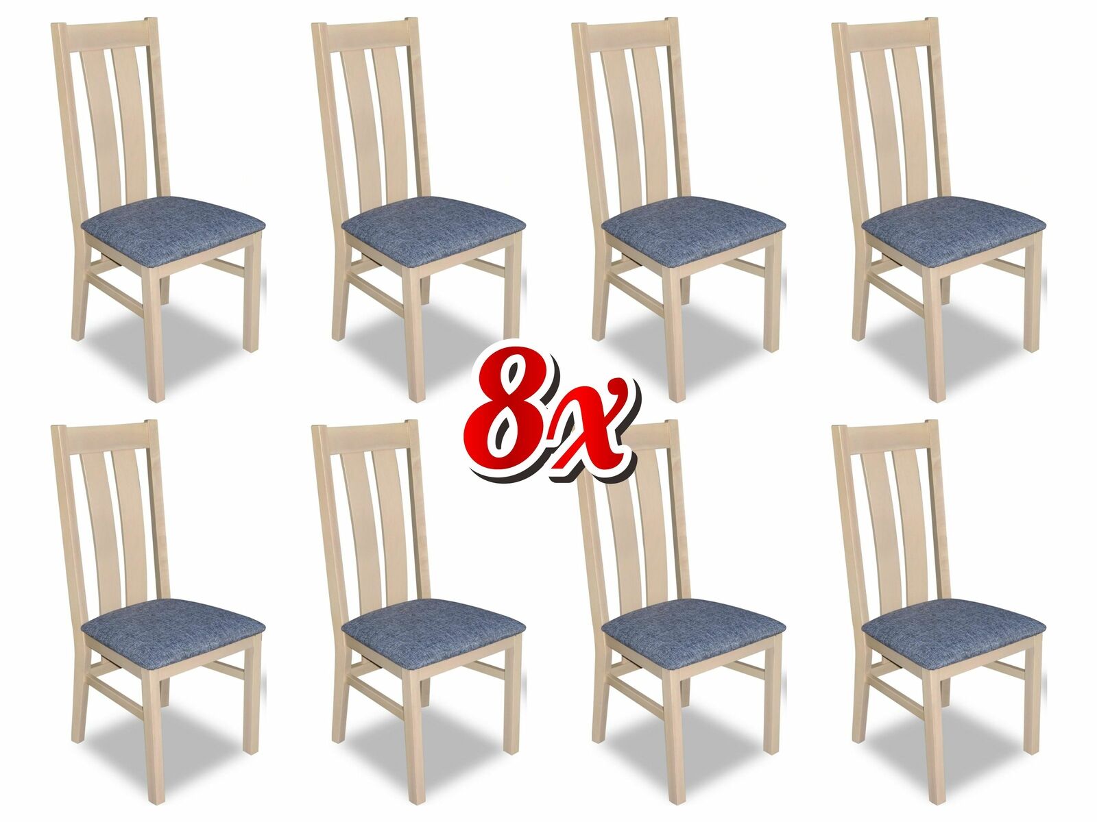 Designer Holz Textil Polster Stühle Gastro Esszimmer Stoff Set 8x Sessel Stuhl