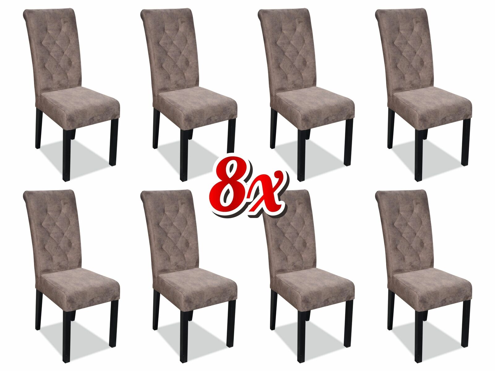 Chesterfield 8x Sessel Design Polster Stühle Stuhl Klassische Lehn Textil Holz