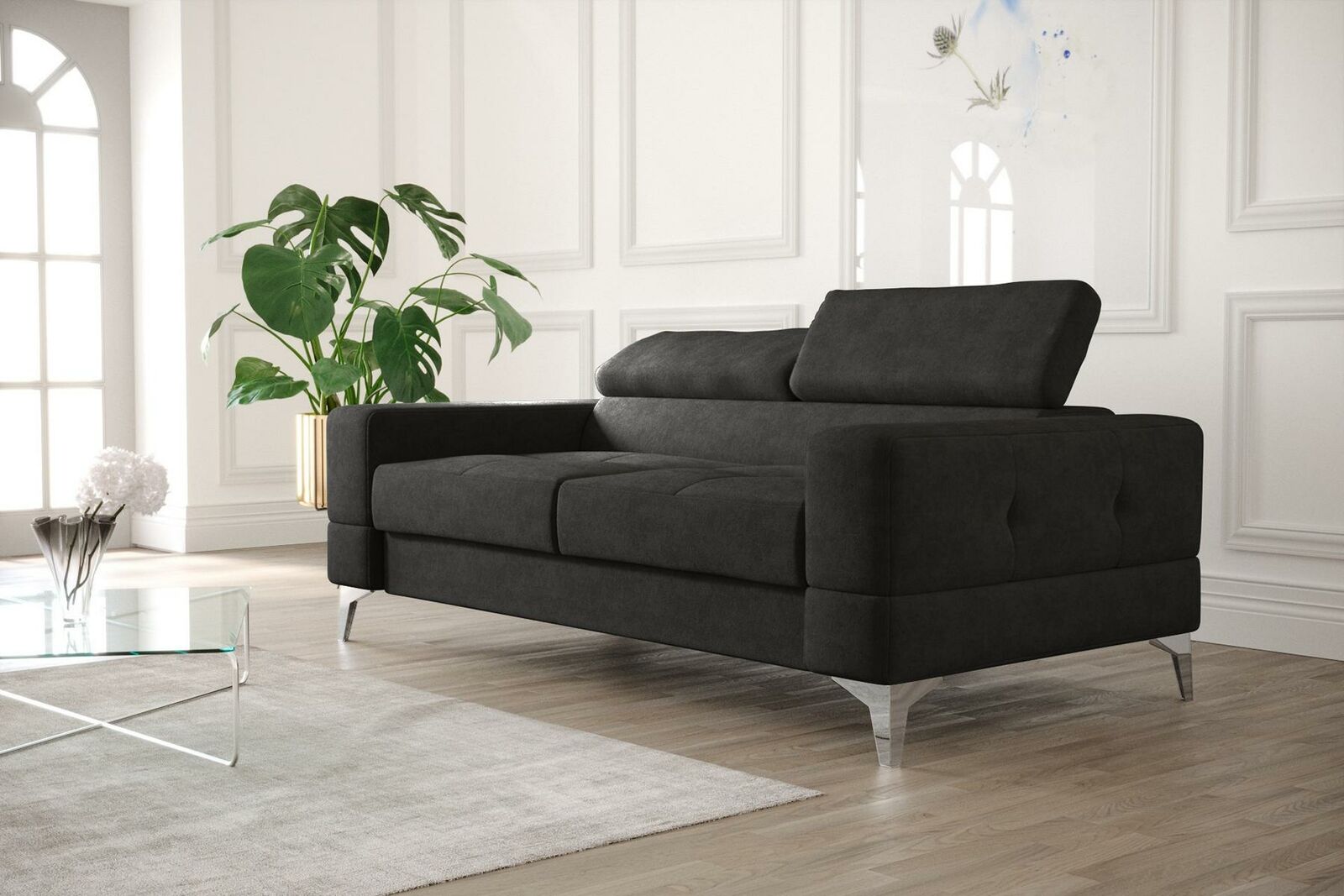 Zweisitzer Ledersofa Couch Holz Couch Polster Sofa 2 Sitzer Textil Couchen Neu