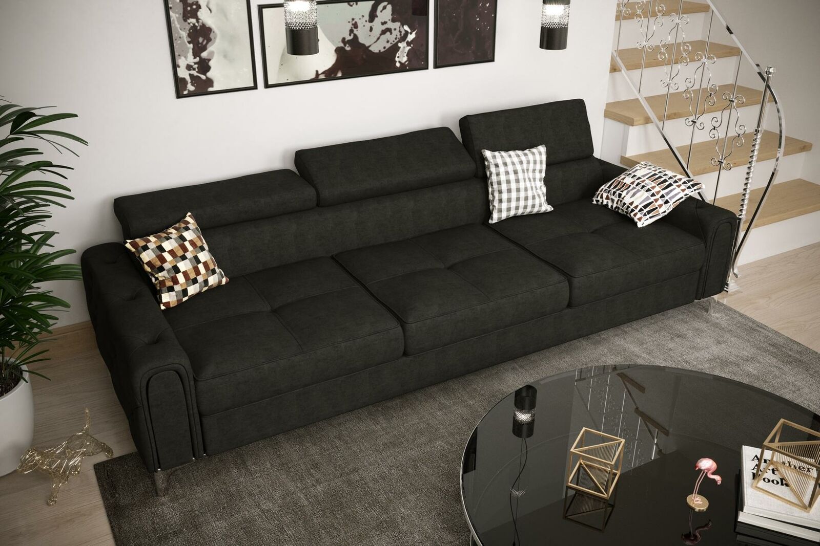 Sofa 3 Sitzer Textil leder Sofas Couch Polster Luxus Möbel Moderner Dreisitzer