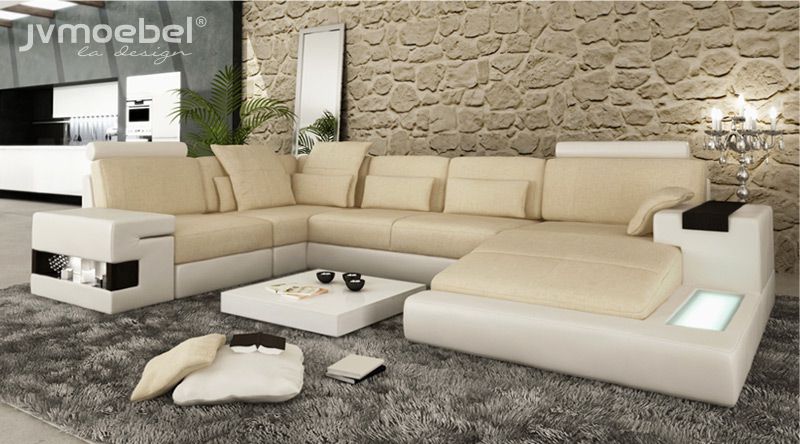 Ecksofa Sofa U-Form Ledersofa Couch Wohnlandschaft Design Modern Sofa