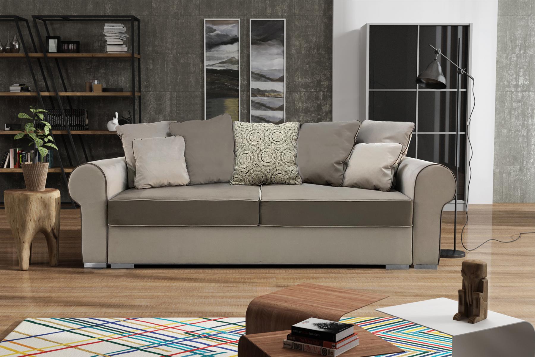 Landhaus Möbel Polster Textil Stoff Sofa 4 Sitzer Schlafsofa Sitz Möbel Couch