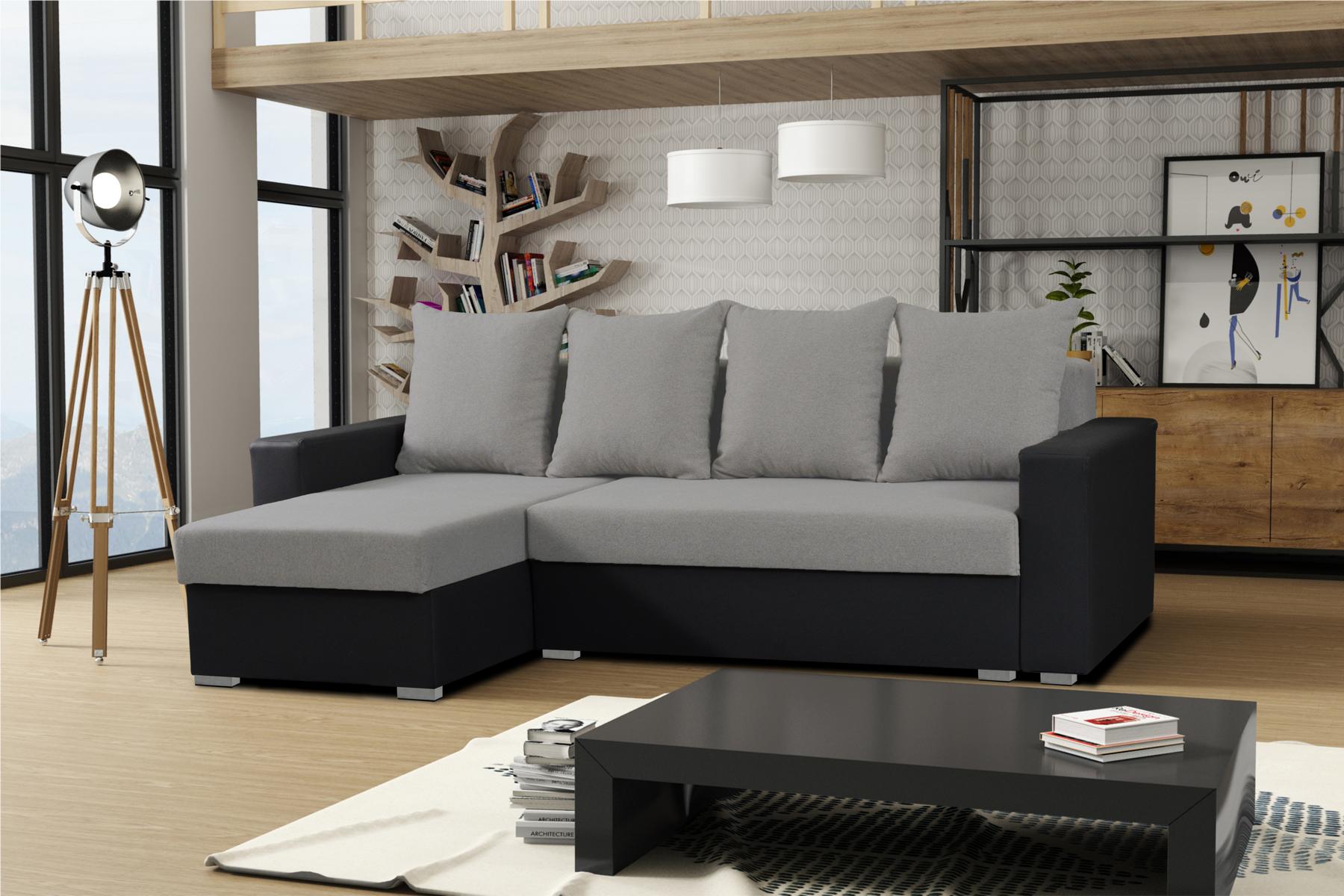 Sofa L-Form Sofas Grau Couch Ecke Textil Wohnzimmer Couchen Schlafsofa Kasten