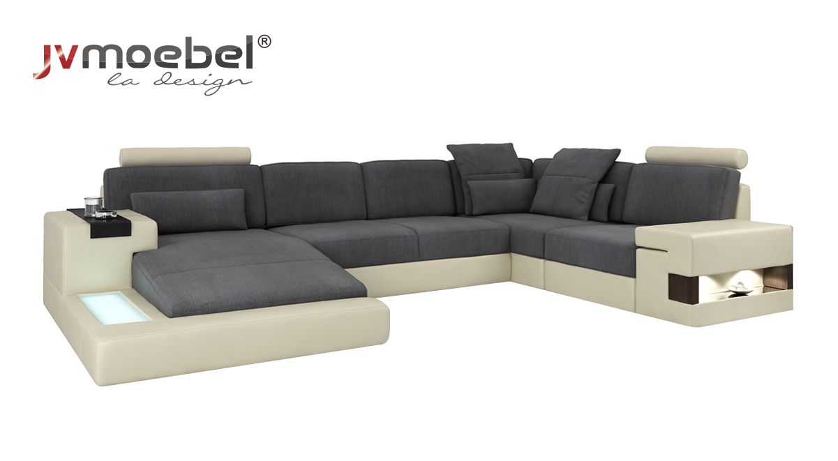 Wohnzimmer Designer Couch Polster LederStoff Sitz Modernes Ecksofa U-Form