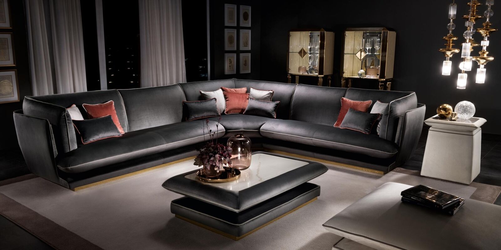 Sofa Couch Luxus Ecksofa Möbel Wohnzimmer Polster Design Textil arredoclassic