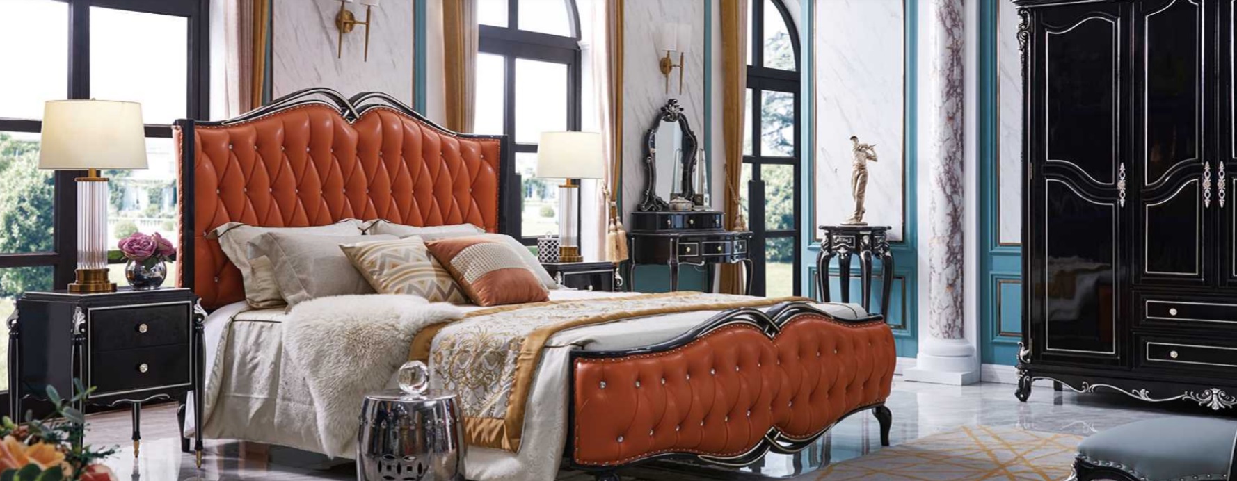 Klassisches Bett Luxus Betten Chesterfield Möbel Barock Hotel Leder Schlafzimmer