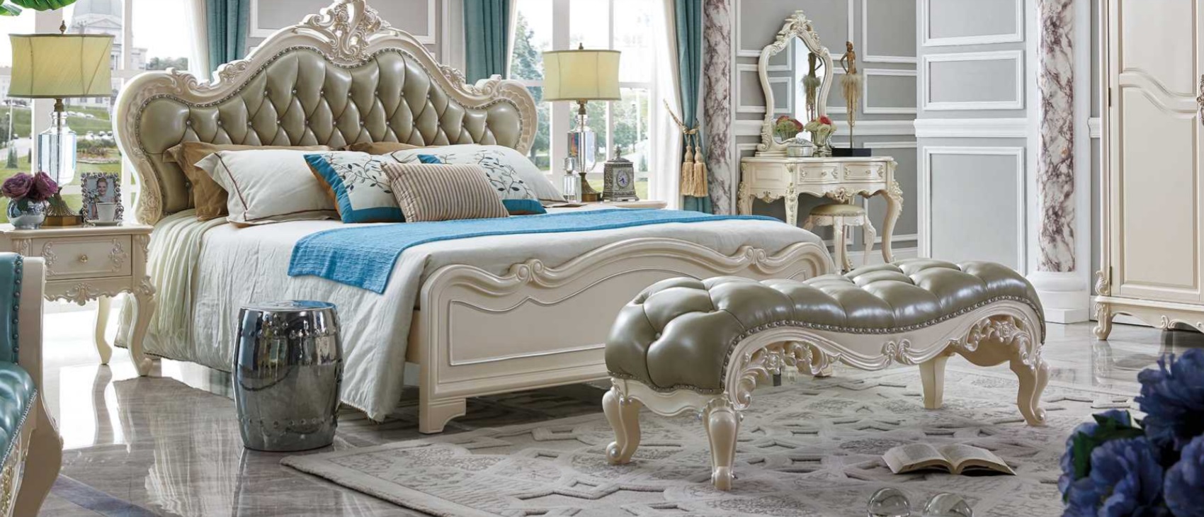 Klassisches Bett Luxus Chesterfield Leder Hotel Schlafzimmer Barock Möbel Betten