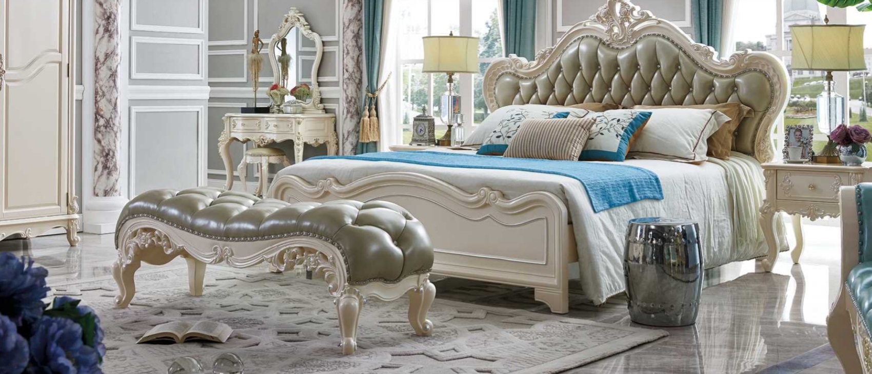 Klassisches Luxus Chesterfield Bett Leder Schlafzimmer Hotel Barock Möbel Betten