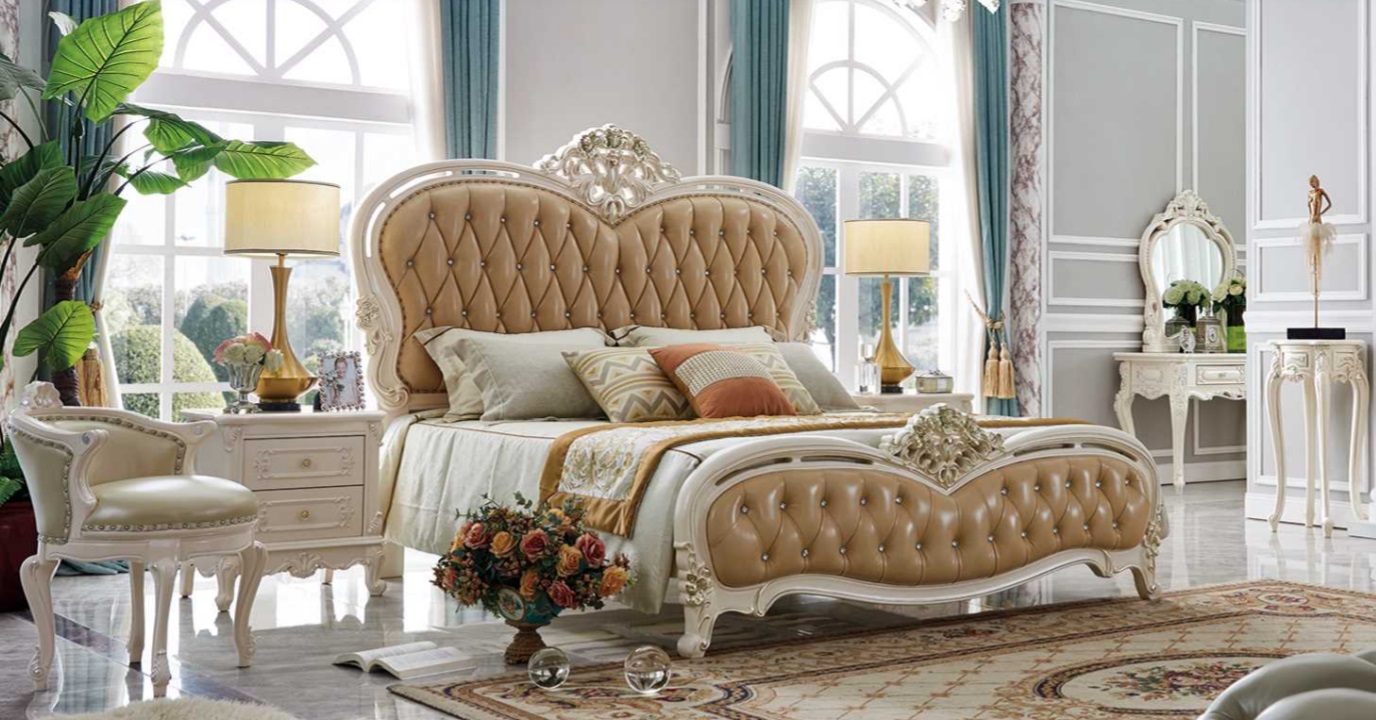 Klassisches Bett Luxus Chesterfield Schlafzimmer Hotel Barock Möbel Betten Leder