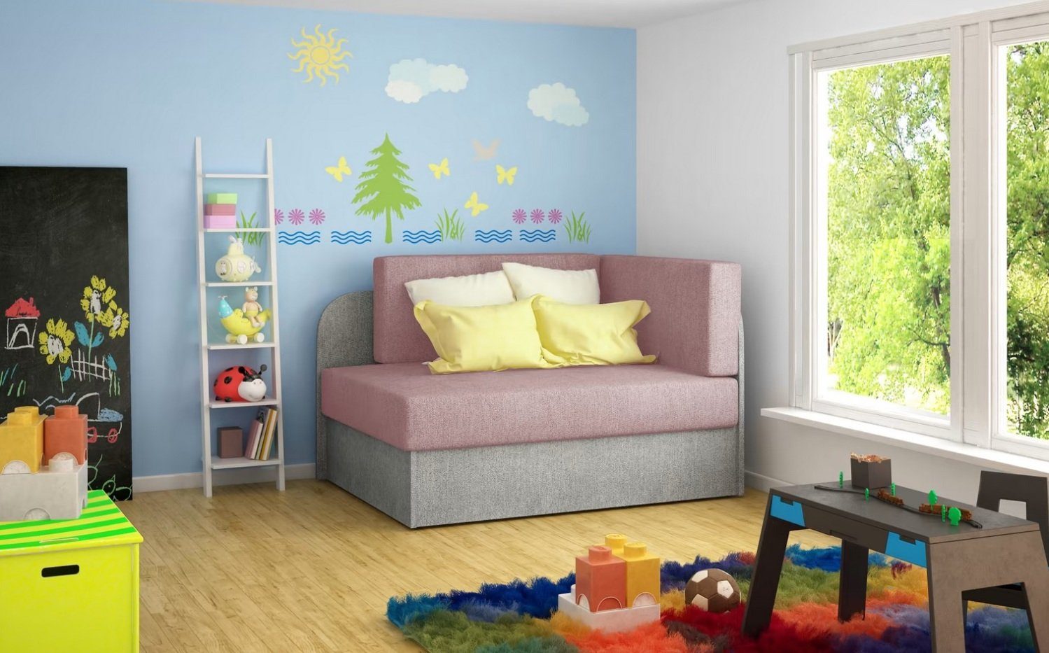 Schlafsofa Kinderzimmer kleines Sofa bequemes Bett Kinderbett Textil Sofort