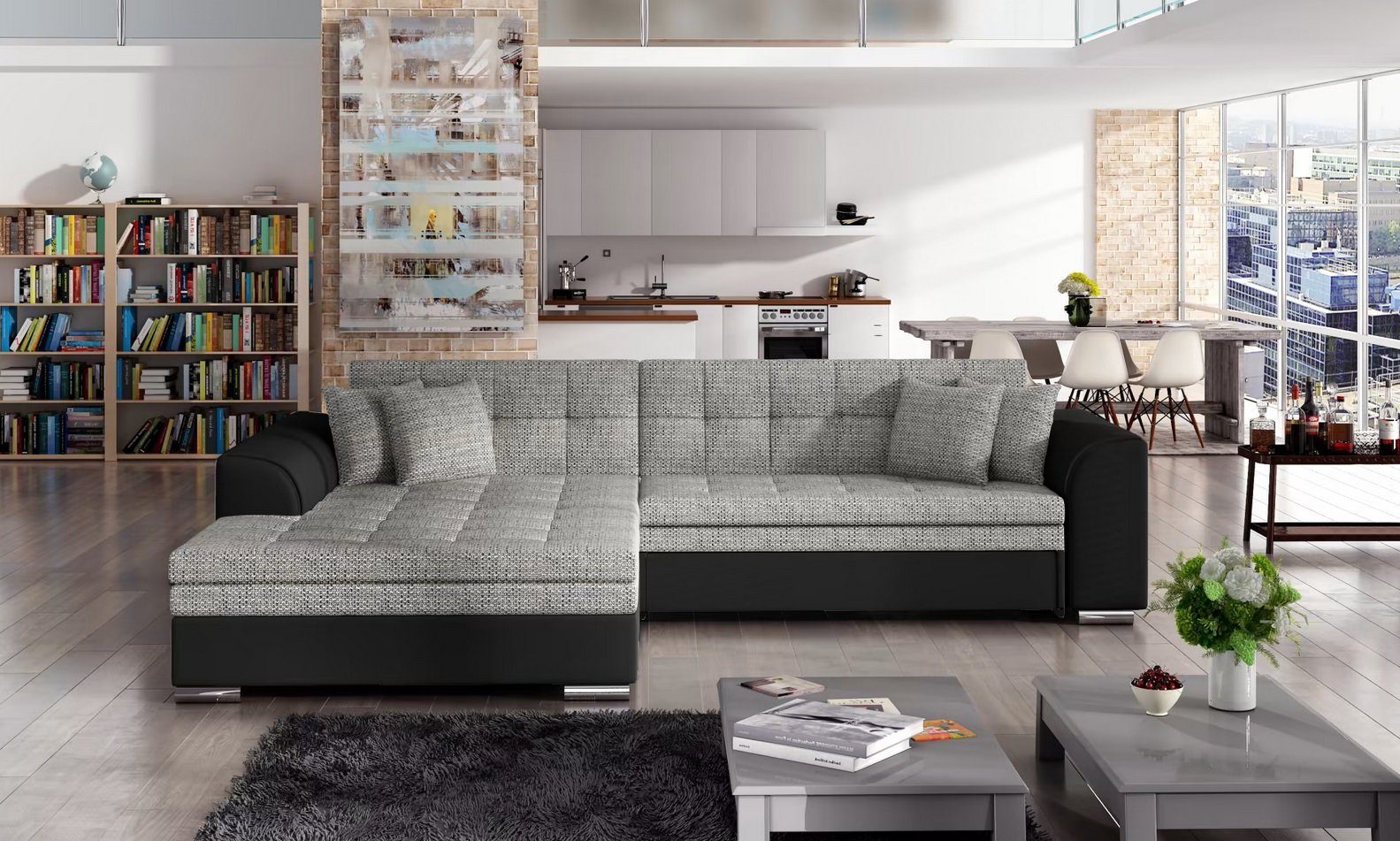 Designer Ecksofa Schlafsofa Bettfunktion Couch Leder Textil Polster Sofas Neu Sofort