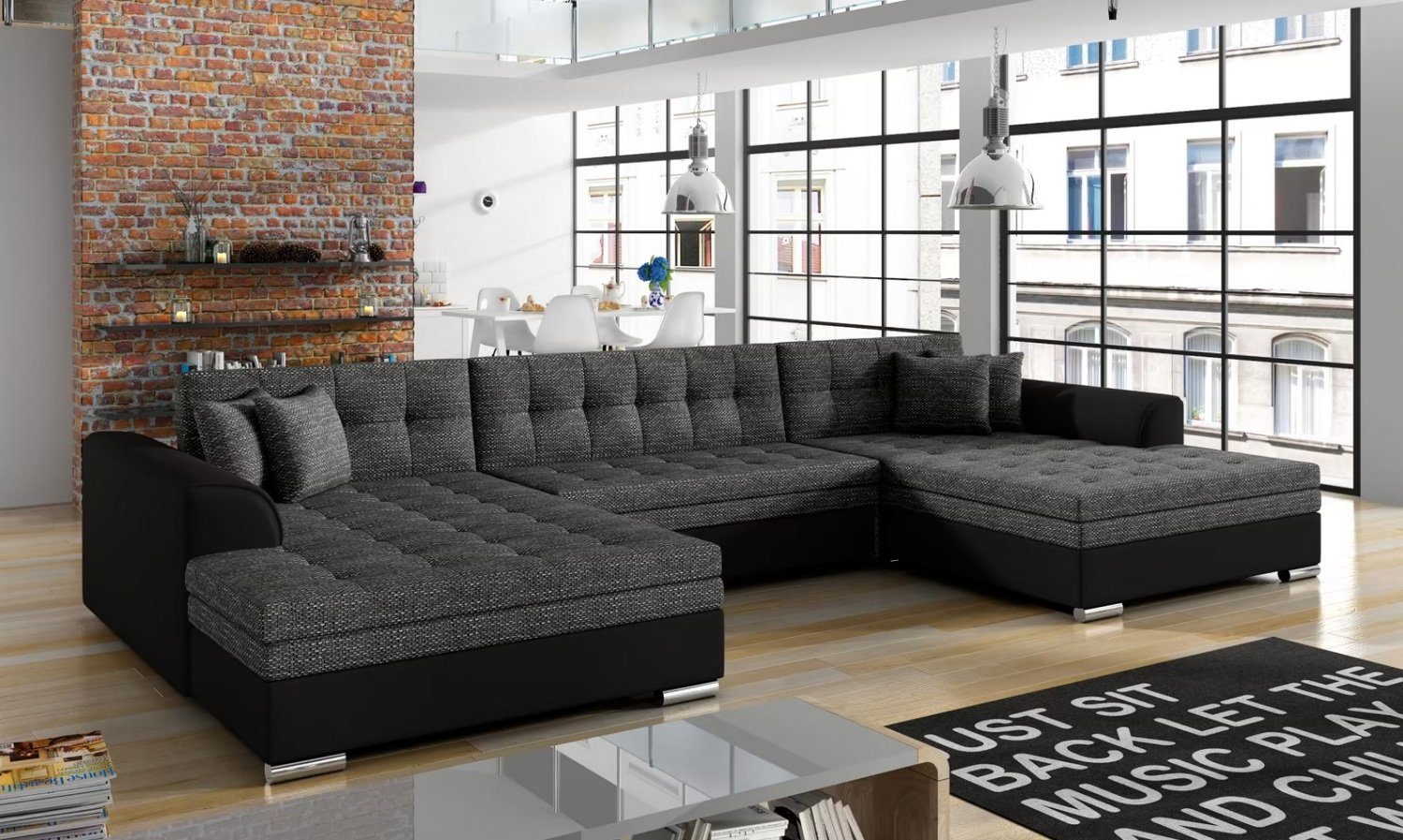 Design Ecksofa U-form Schlafsofa Bettfunktion Couch Polster Textil Sofas Neu Sofort