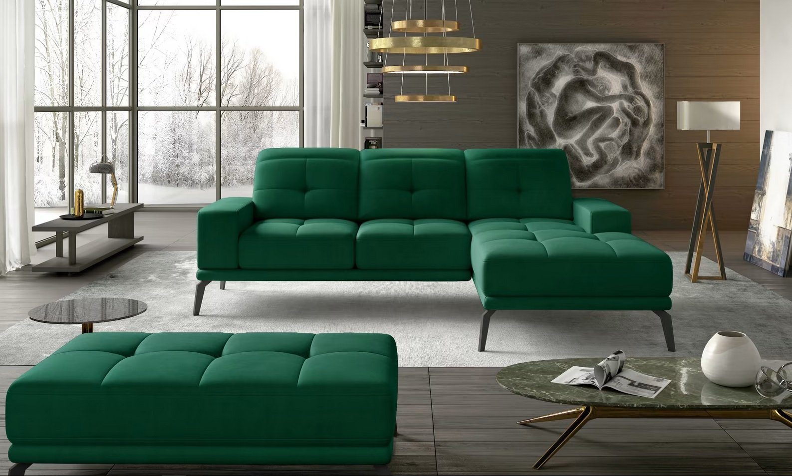 NEU Ecksofa L Form Sofa Couch Polster Sofas Wohnlandschaft Stoffsofa mit Hocker Sofort