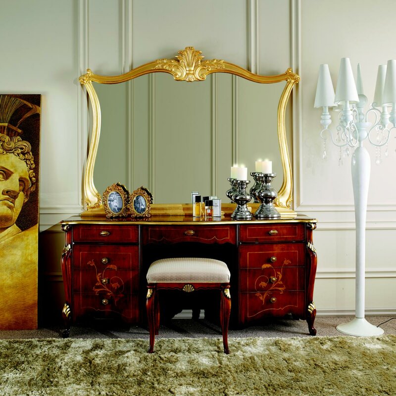 Italienische Möbel Stil 3tlg Set Schminktisch Hocker & Spiegel Schlafzimmer Neu