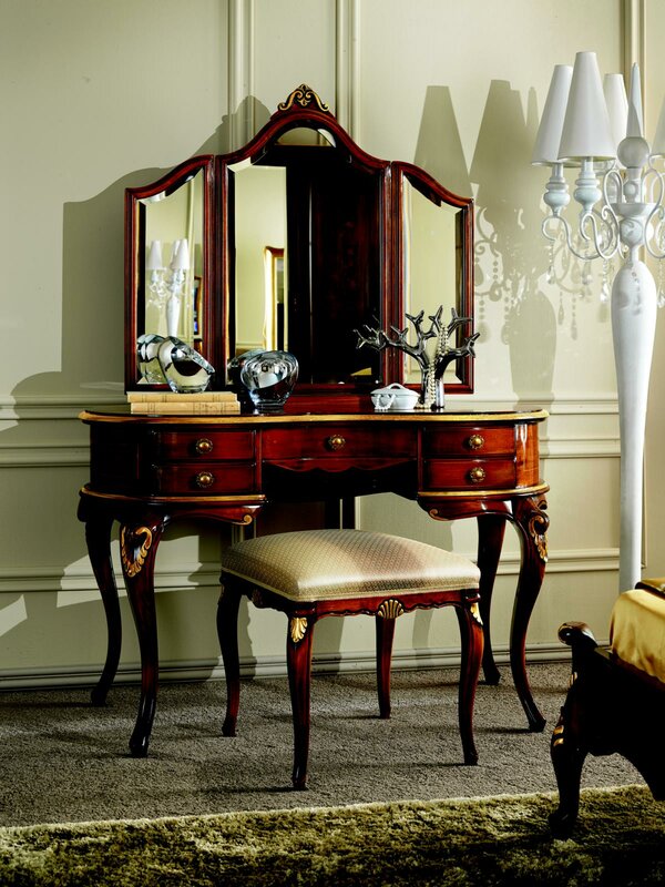 Luxus 3tlg Set Schminktisch Hocker Spiegel Schlafzimmer Italienische Möbel Neu