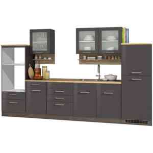 Küchenzeile 330 cm grau MARANELLO-03 , Anthrazit Hochglanz, ohne E-Geräte b x h x t ca. 330 x 200 x 60cm - grau