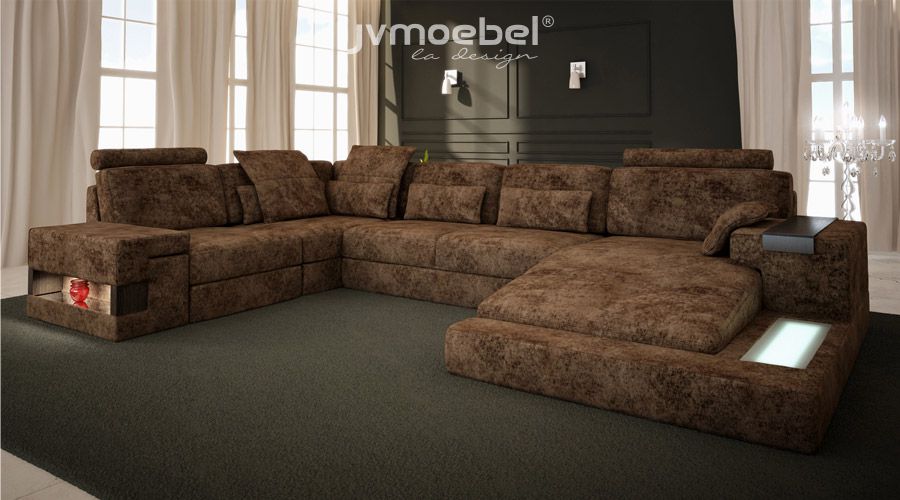 Ecksofa U-Form Couch Design Polster Textil Neu Bettfunktion Wohnlandschaft Stoff