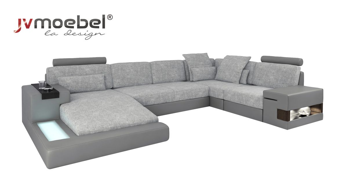 U-Form Möbel SofaBett Funktionen Polster Textil Moden Design Ecksofa Neu Sofa