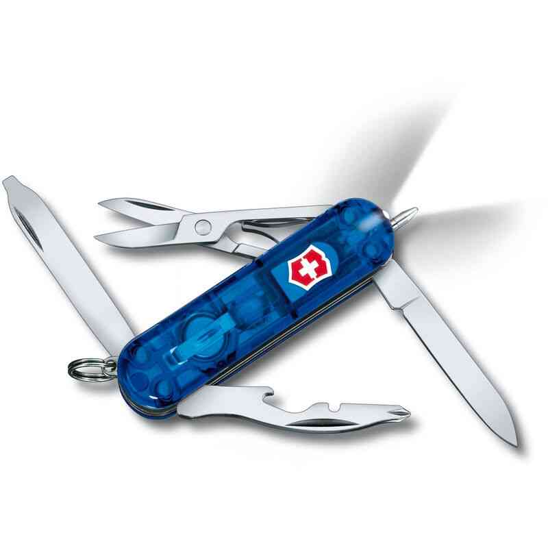 Victorinox – Schweizer Taschenmesser Midnite Manager, inklusive Kreuzschlitzschraubendreher und led, hat 10 Funktionen, 31 gr, Farbe transparent blau