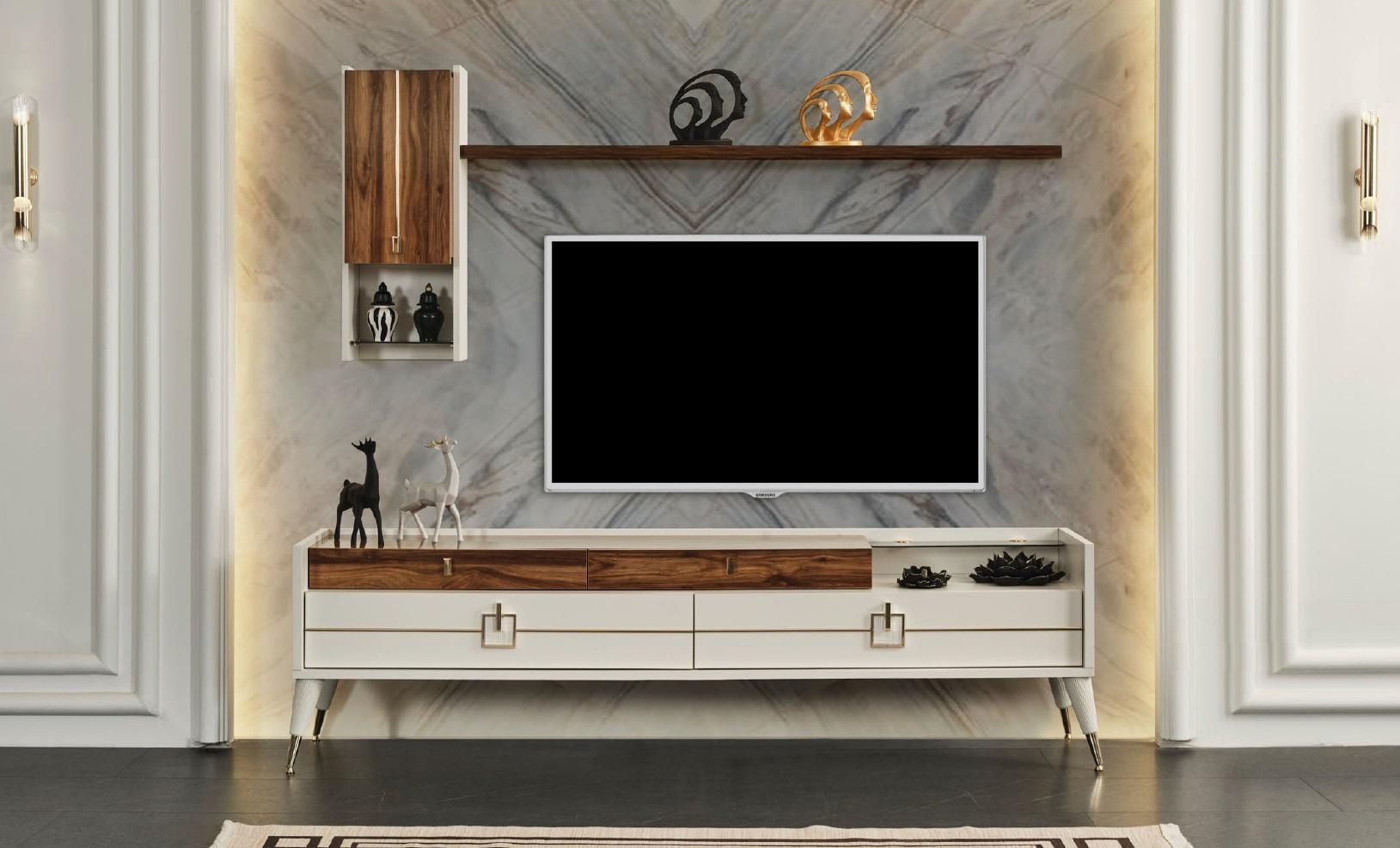 Wohnwand rtv tv ständer Sideboard Lowboard Holz Beige Luxus Wohnwände