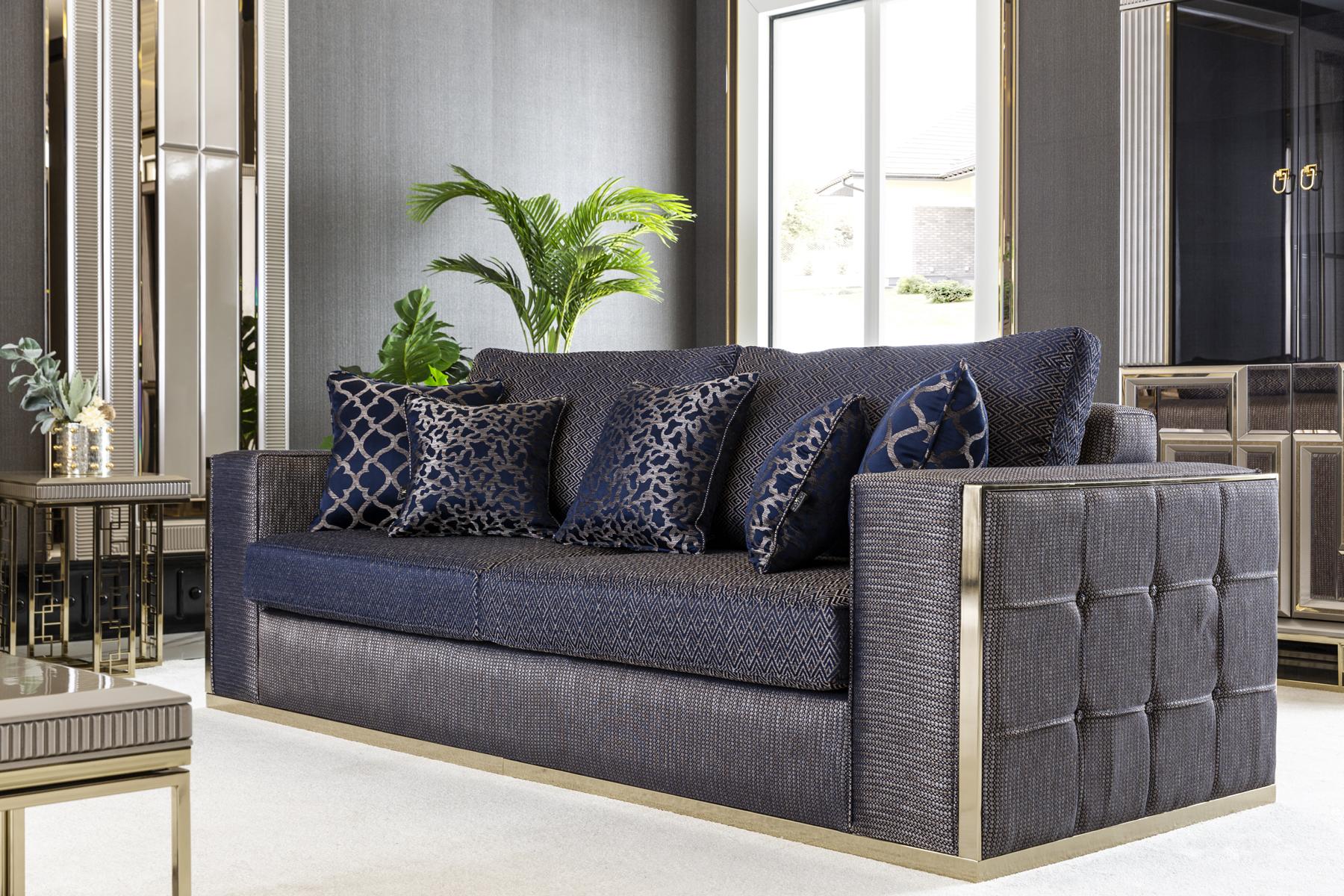 Sofa 3 Sitzer Blau Wohnzimmer Design Stil Möbel Moderne Sofas Elegantes Neu