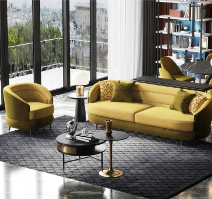 Design Couch Lounge Sofas Samt Sofagarnitur 3+1 Sitzer Sofa Wohnlandschaft gelb