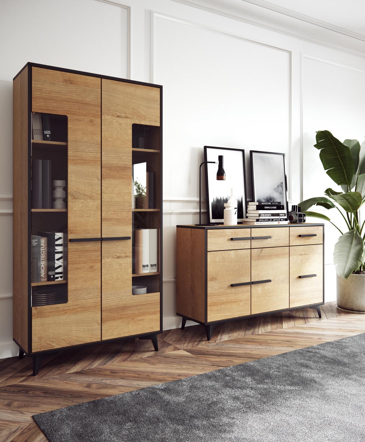 Design Kommoden Schrank Möbel Holz Luxus Wohnwand Sideboard Vitrine 2tlg. Set