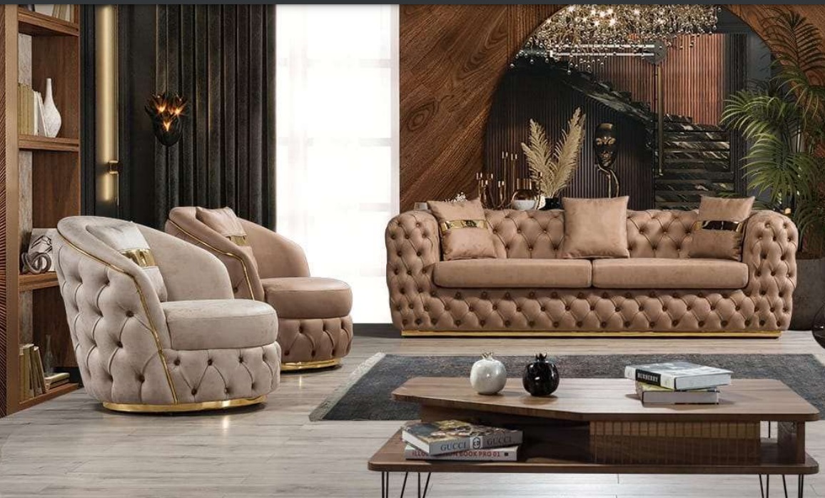 Luxus Chesterfield Sofagarnitur 3+1+1 Sitzer Garnitur Sofa Sessel Sofas Leder