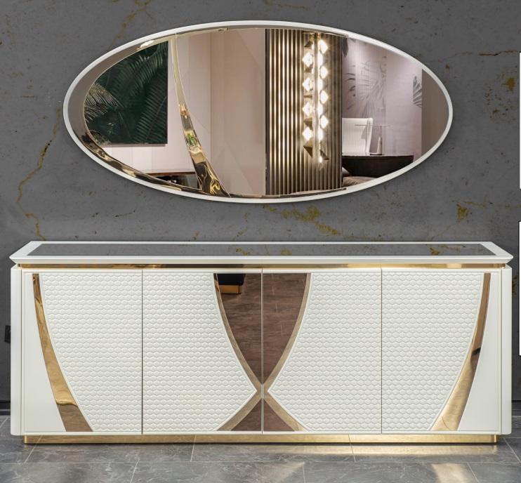 Anrichte Gruppe Holz Design Anrichte Side Schrank Regal Set 2tlg Kommode Spiegel