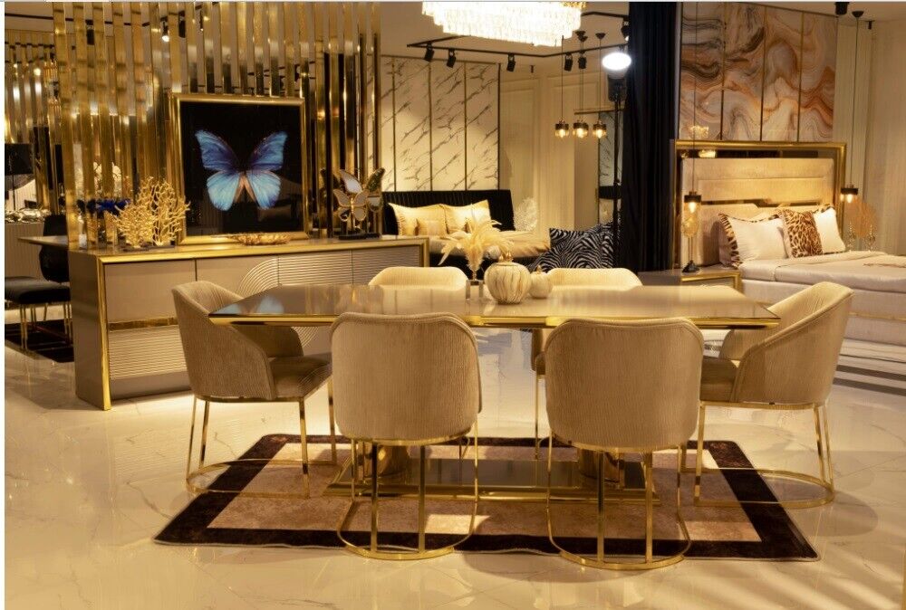 Luxus Tisch Weiß Edelstahl Esstische Esstisch Italienisches Design Gold Tische