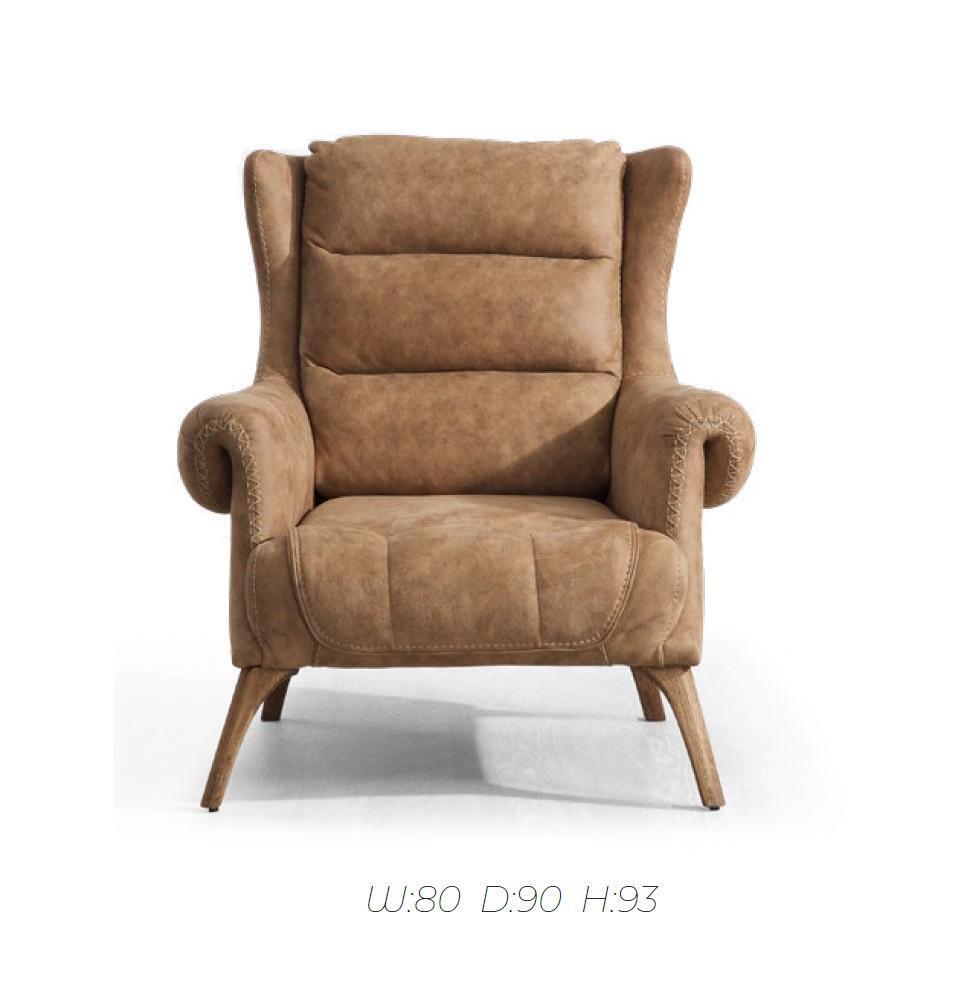 Sessel Luxus Klassischer Einsitzer Holz Beige Lehnstuhl Wohnzimmer Möbel Italien