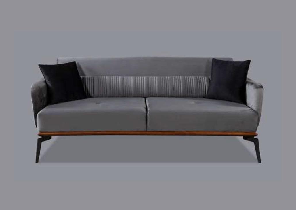 Luxus Sofa 3 Sitz Couch Holz Möbel Dreisitzer Sofas Grau Couchen Stoff