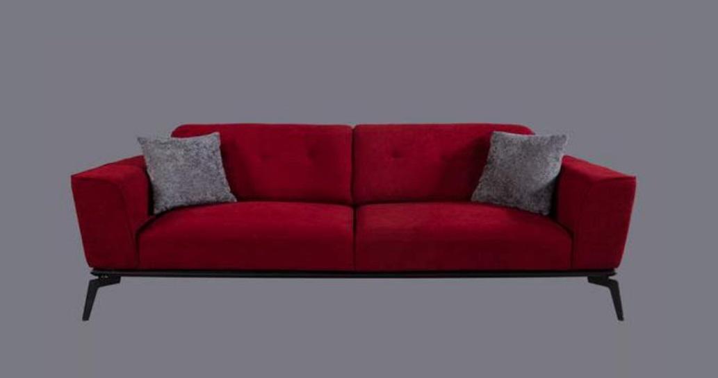 Luxus Dreisitzer Moderne Couch Möbel Rot Couchen Sofas Stoff Textil