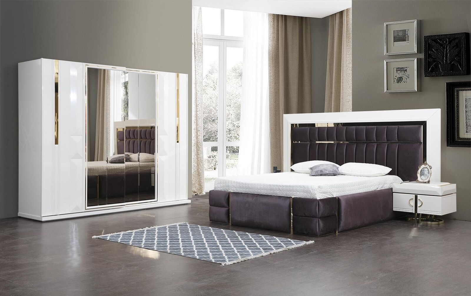 Schlafzimmer Bett Design Betten Luxus Betten Nachttische Kleiderschrank 4tlg Set