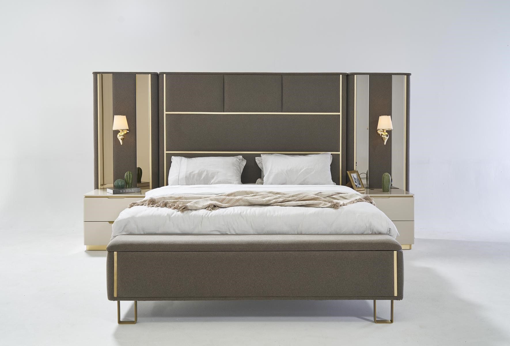 Bett Doppelbett 2x Nachttische Holz Design Betten Schlafzimmer Polster 3 tlg Set