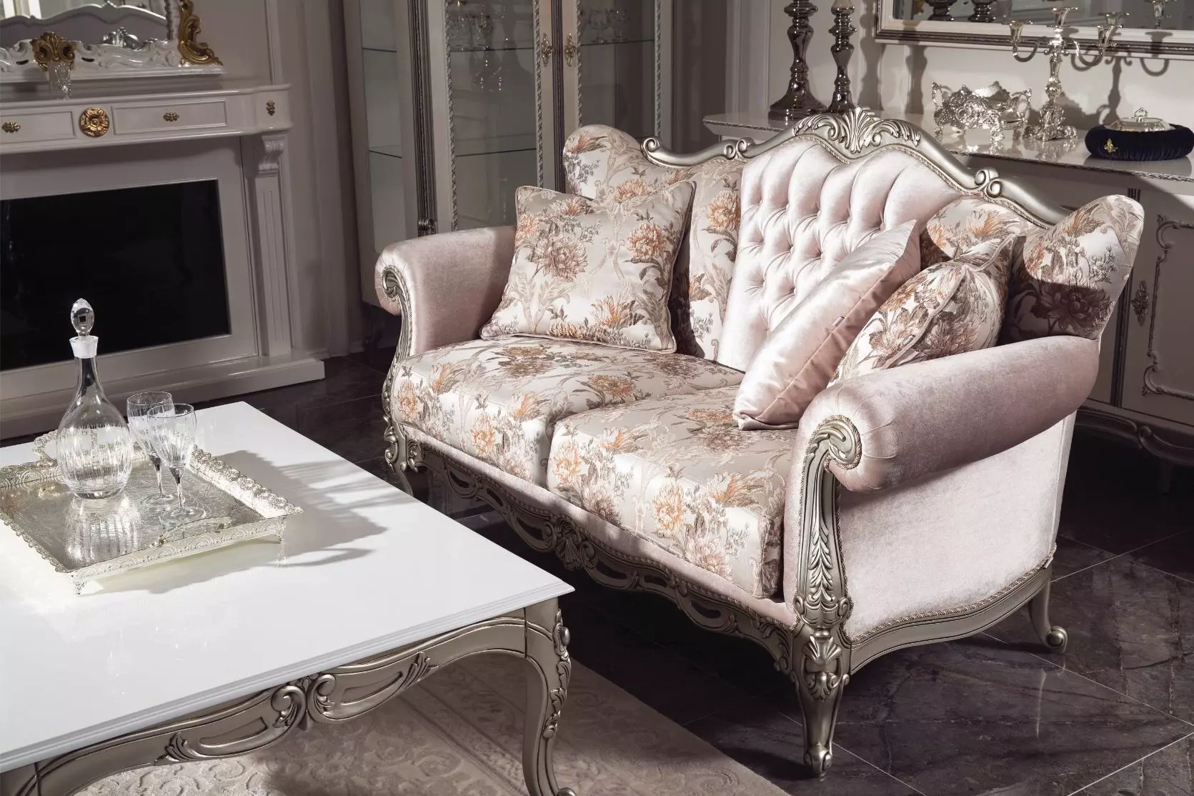 Rosa Barock Rokoko Zweisitzer Couch Sofa Samt Französische Klassische