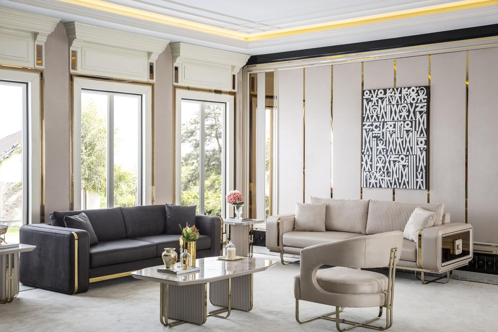 Wohnzimmer Set Weiß Sofagarnitur 2x Beistelltische Sessel Couchtisch Luxus 6tlg.