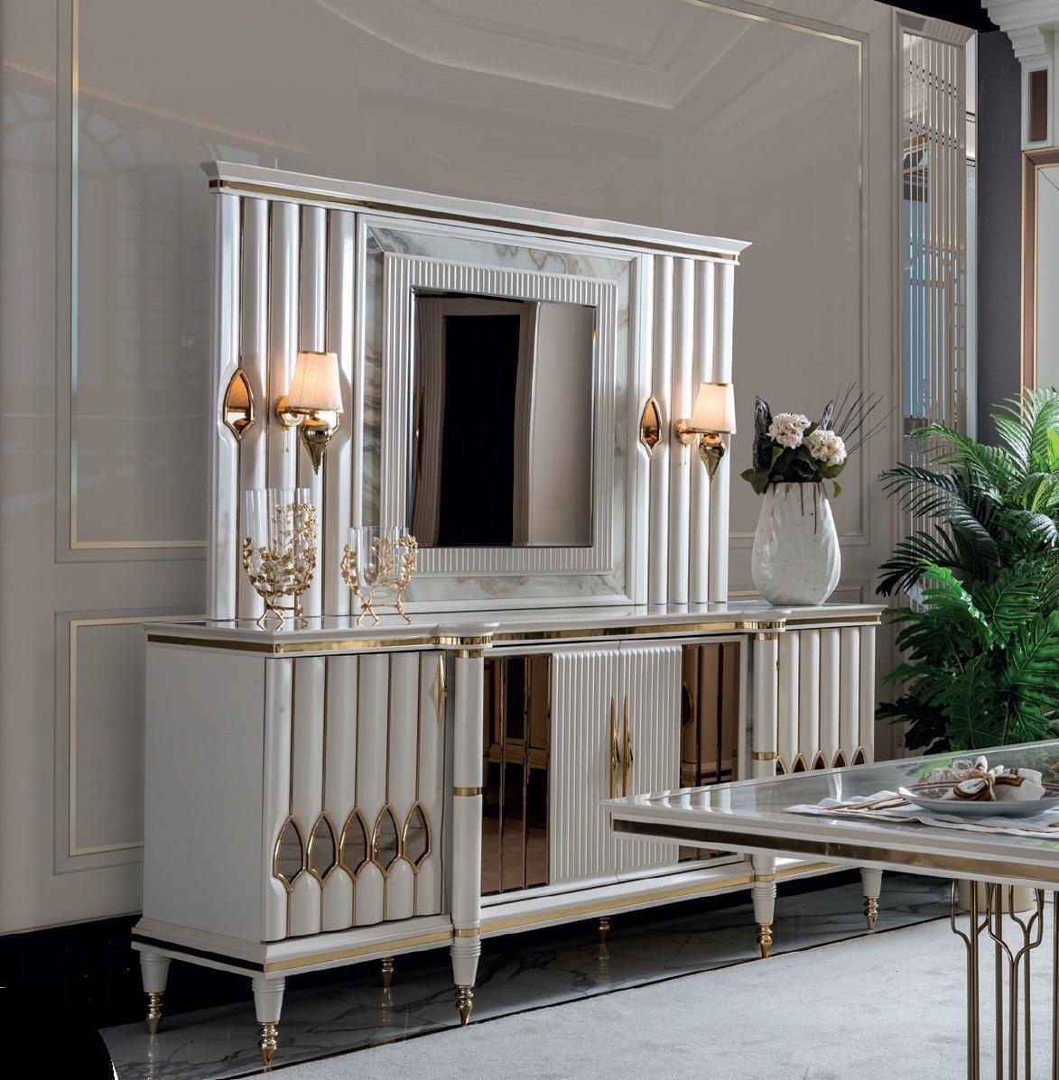 Esszimmer Set Weiß Anrichte Spiegel Modern Luxus Design Elegantes Neu 2tlg.