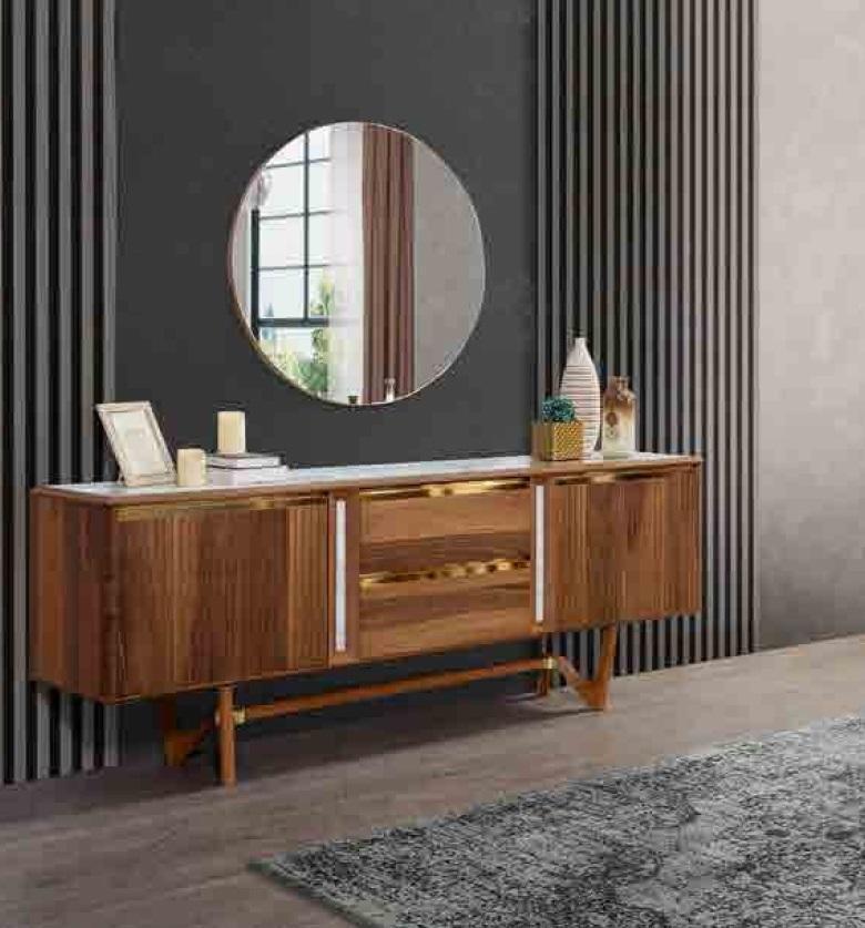 Sideboard Kommoden Set Italienische Möbel 2tlg. Schrank Holz Kommode mit Spiegel