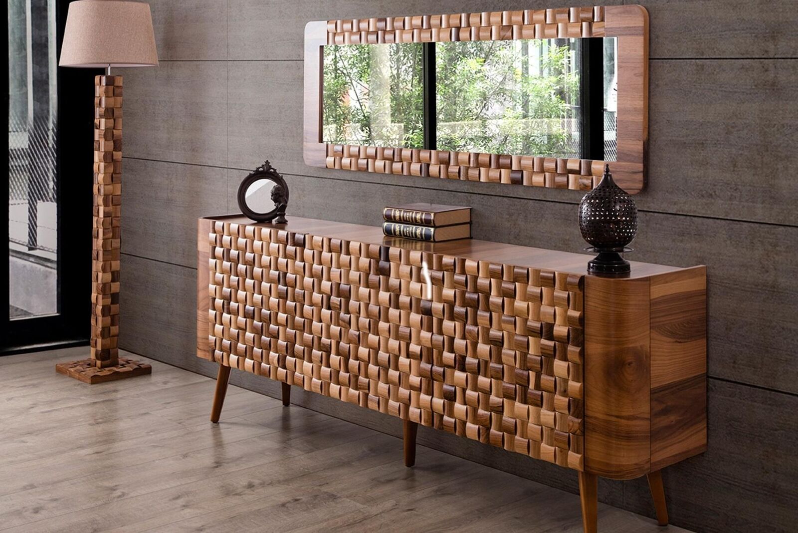 Kommoden Set italienischer Stil Möbel Holz Kommode Spiegel Sideboard Schrank 2er