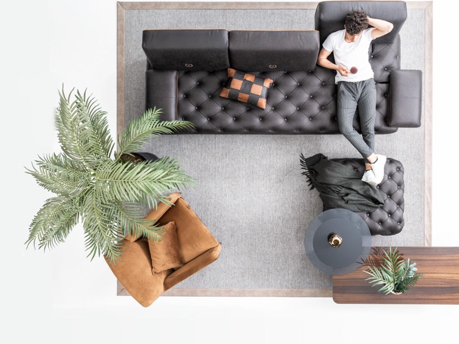 Chesterfield 4 Sitzer Designer Sofa schwarz Polstermöbel Sofas Stoff Textil neu