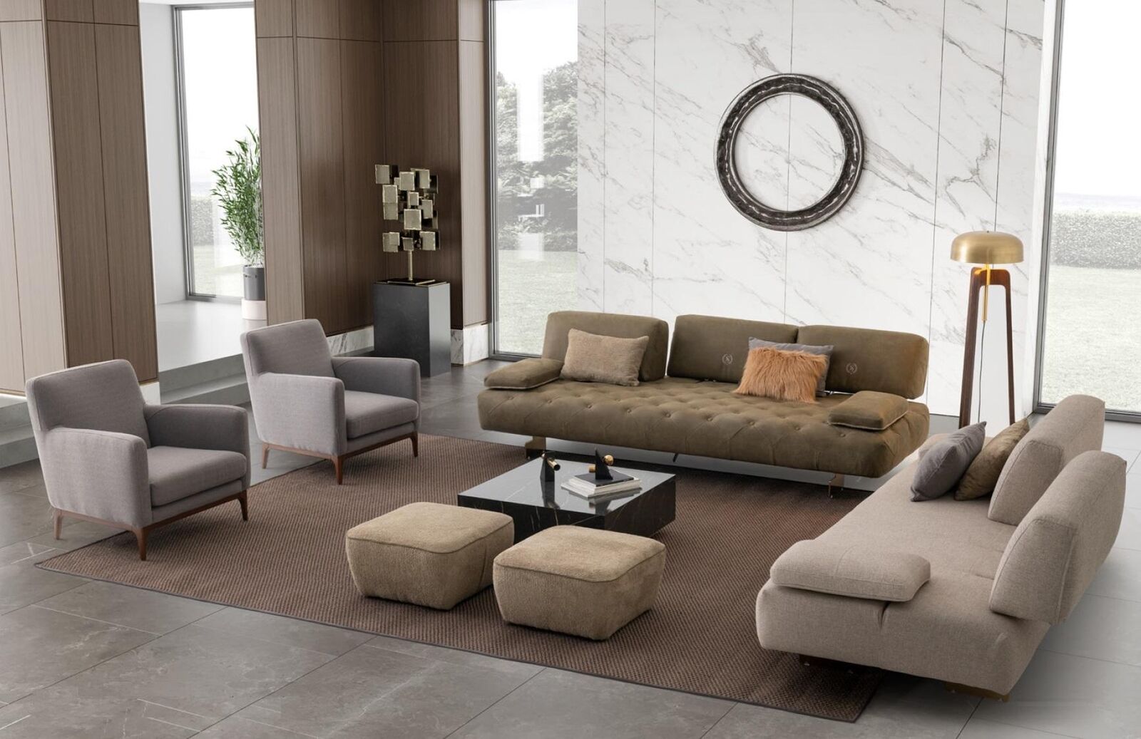 Braunes Sofa 4 Sitz Sofa gepolstert Sofas Wohnzimmer Design Textil Stoff