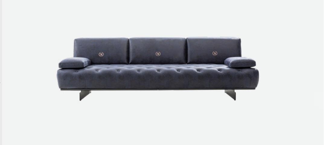 Blaues Sofa 4 Sitzer Sofa Chesterfield Polsterung Sitz Set Textil Design Samt