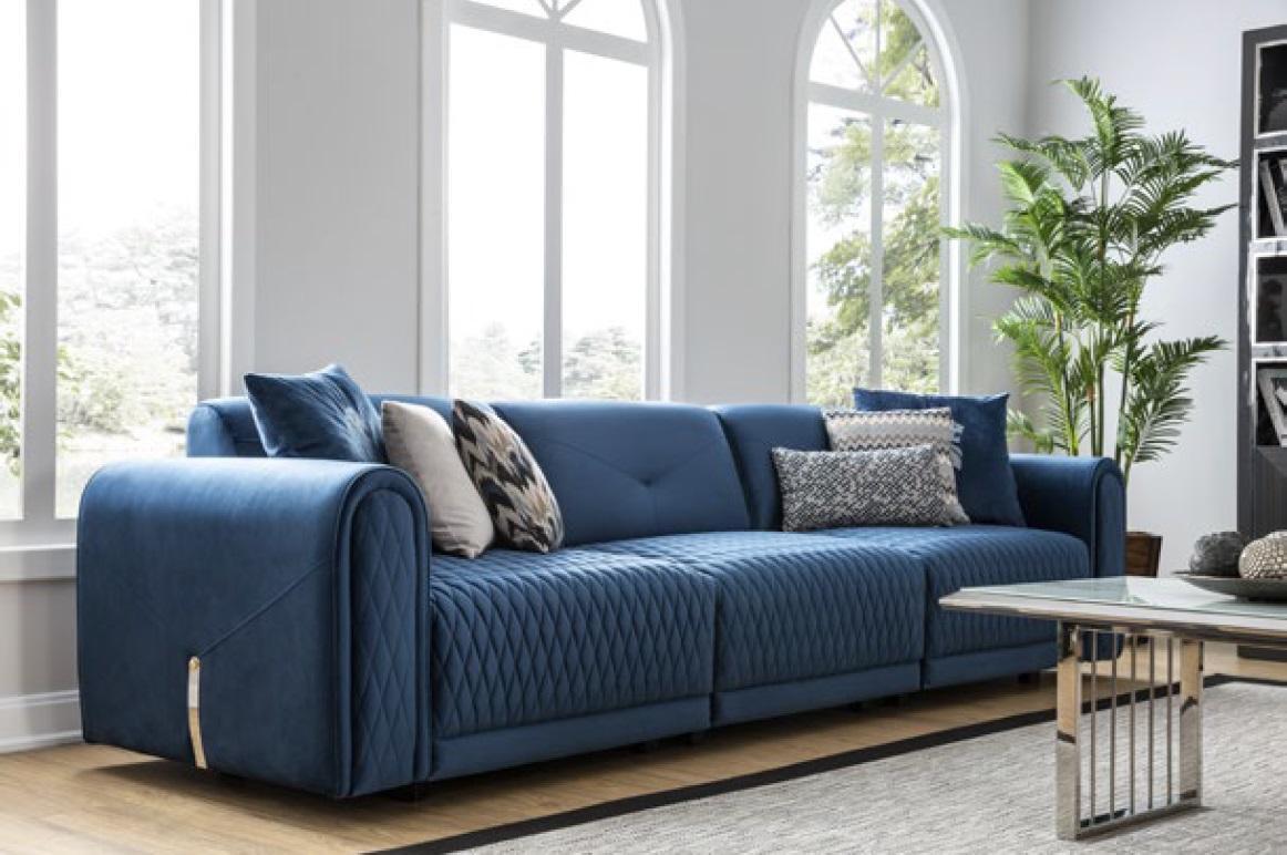 Luxus Sofa 4 Sitzer Wohnzimmer Modernes Design Blau Sofas Leder Couchen Neu
