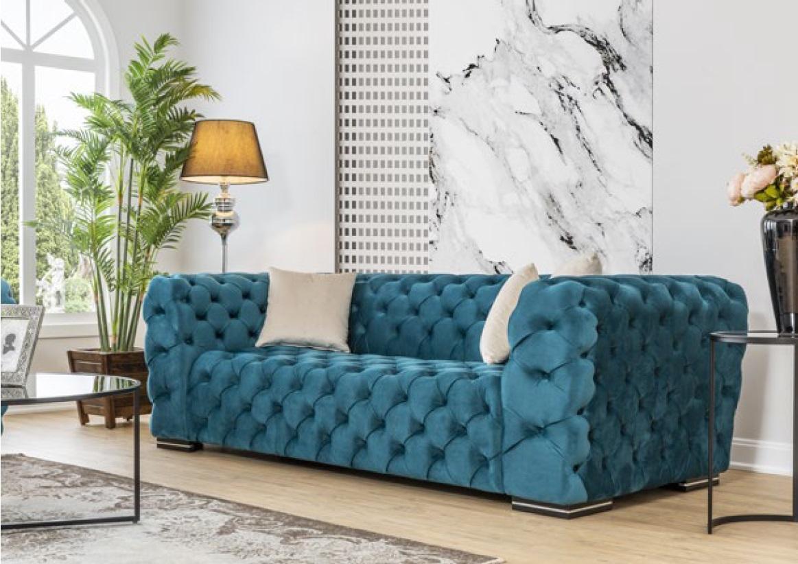 Chesterfield Sofa 4 Sitz Design Wohnzimmer Polster Holz Polster Luxus Blau