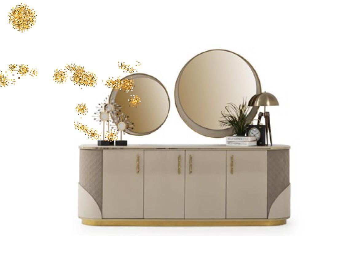 Sideboard 2x Spiegel Wohnzimmer Design Luxus Möbel Konsole Lowboard Beige